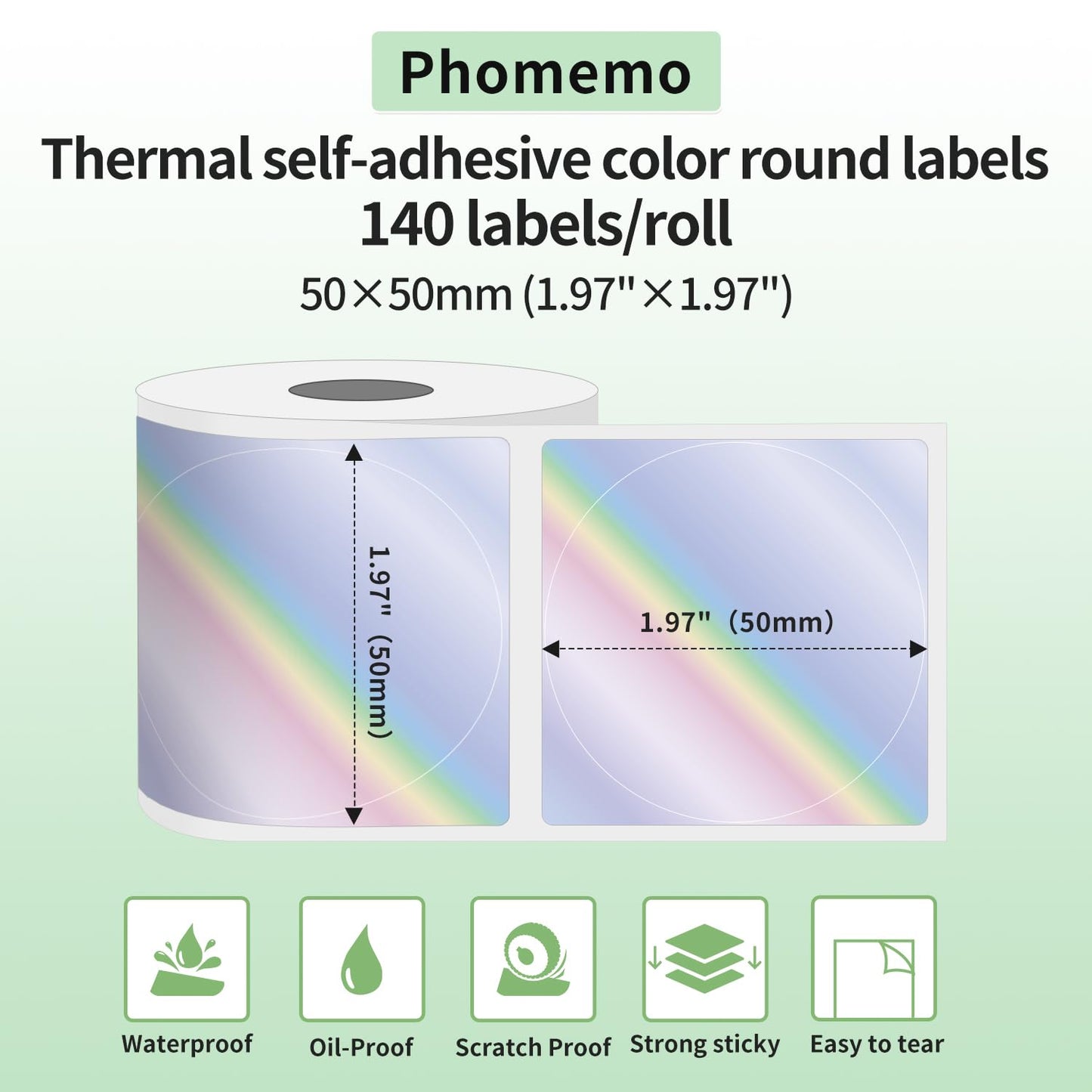 Phomemo Runde Thermo Laser Etiketten -Multifunktionale selbstklebende Etiketten,50x50mm（1.96'' x 1.96''）,140 Etiketten/Rolle, Laseretiketten für Phomemo M220 M110 M221 M120 M200 Etikettendrucker