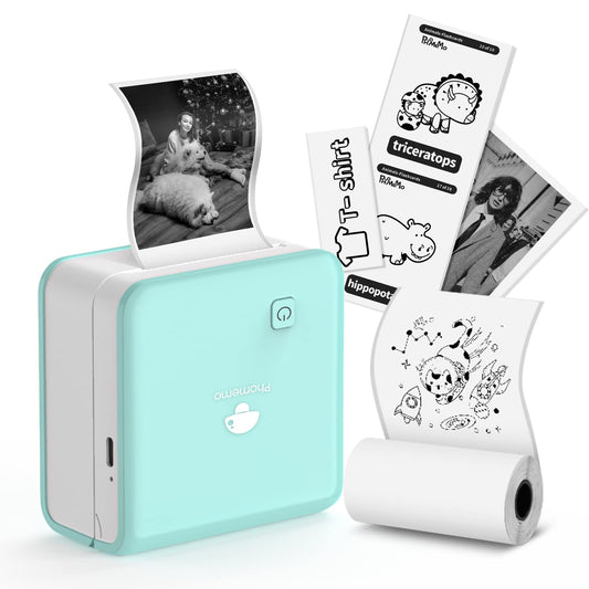 Phomemo Pocket Printer, M02 pro 300DPI Portable Mini Bluetooth Photo Printer,Thermal Sticker Printer, Printable width 53mm/25mm/15mm Compatible with Android&IOS, for Study Note, DIY Painting, Green