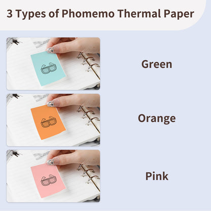 Phomemo 110mm Kolorowy papier do drukarek kieszonkowych M04S/M04AS, 3 rolki samoprzylepnego termicznego kolorowego papieru samoprzylepnego,110mm x 3,5m, 20-letnia gwarancja,Pomarańczowy/Zielony/Różowy