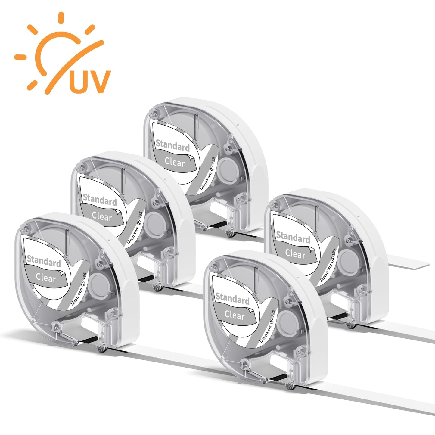 5x Phomemo P12 Etikettenband Kompatible für Dymo Letratag Etikettenband 12mm x 4m, Thermotransfer-Etiketten Weiß auf Klar Q5-135 Haltbar Hitzebeständig Kompatibel mit Dymo LetraTag LT-100H XR LT-100T