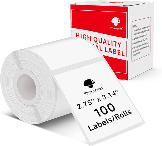 Phomemo Thermal Sticker Labels- 2.75''x3.14''(70x80mm) Thermal Label for M221/M220/M200, for Barcode/Address/Mailing/Logo/Business/Home Tag, Black on White