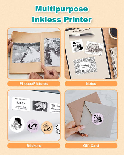 Phomemo Pocket Sticker Printer- M02X Mini Printer Bluetooth Thermal Portable Photo Printer, Inkess Printer for School, Work, Home Use, with 3 Rolls Paper, White