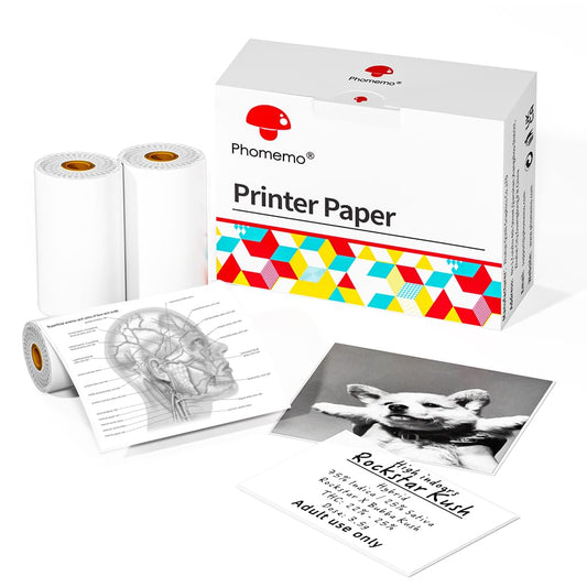 Phomemo Printer Paper - M02/M02Pro/M02S/M03/M03AS/M04S/M04AS Mini Sticker Printer Paper, White Mini Thermal Pinter Paper - Self-Adhesive Sticker Paper, 3 Rolls