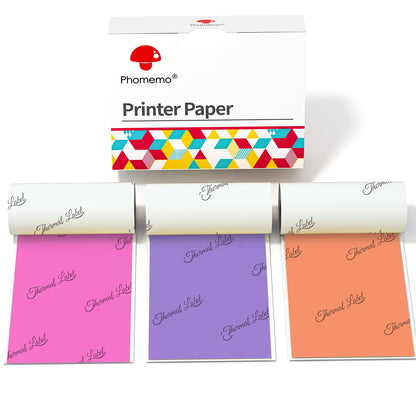 Phomemo Colorful Thermal Sticker Paper, Self-Adhesive Printer Paper Compatible With Phomemo M02/M02S/T02/M832 Thermal Printer, Black on Purpple/Rose/Orange, 3 Rolls, 50mm x 3.5m