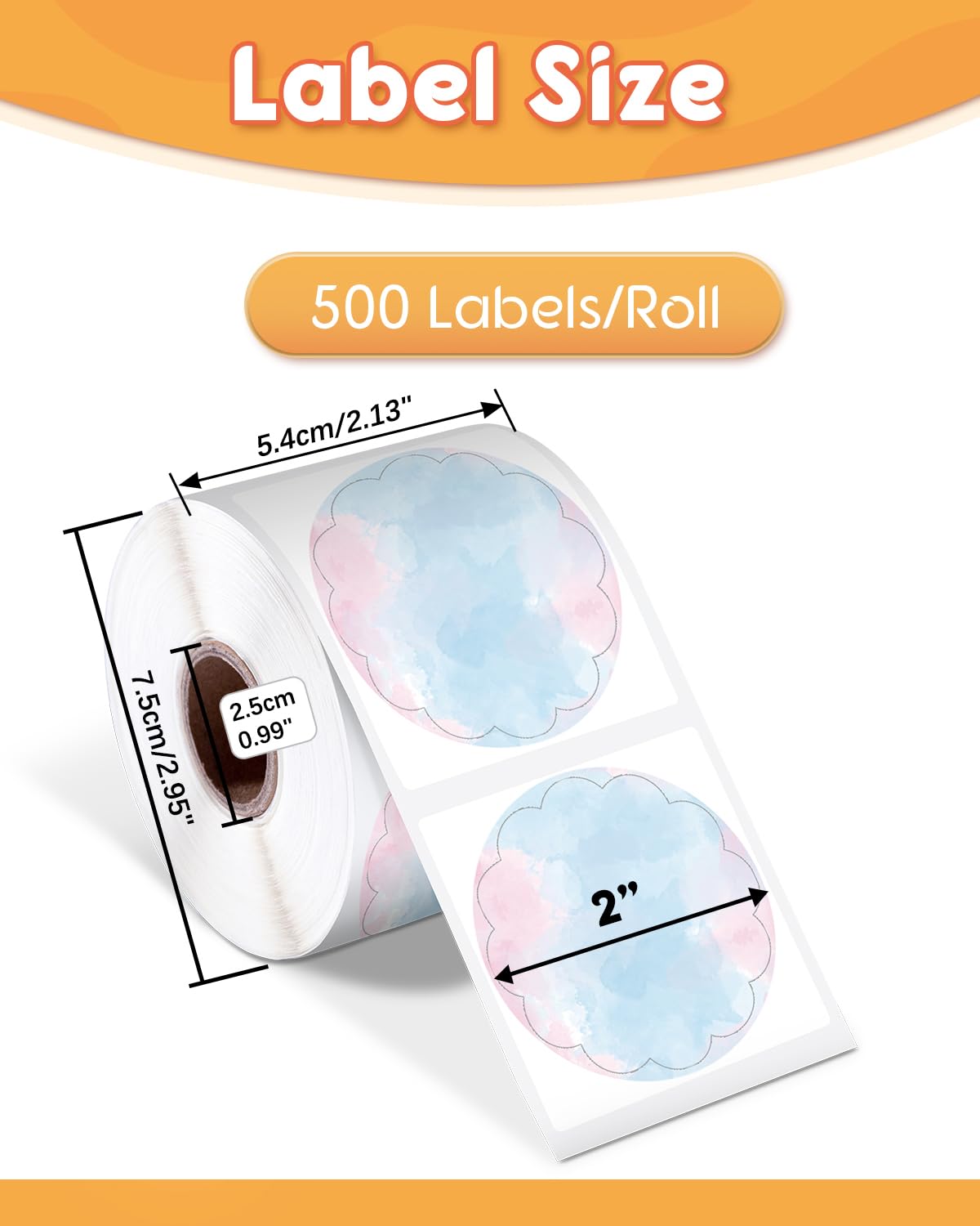 Phomemo 2'' Wavy Thermal Labels, Self-Adhesive Flower Sticker Label, Circular Direct Thermal Label for Thanks Card, Logo, Name, Price, Address, QR Code, 500 Labels, Blue-Pink Gradient