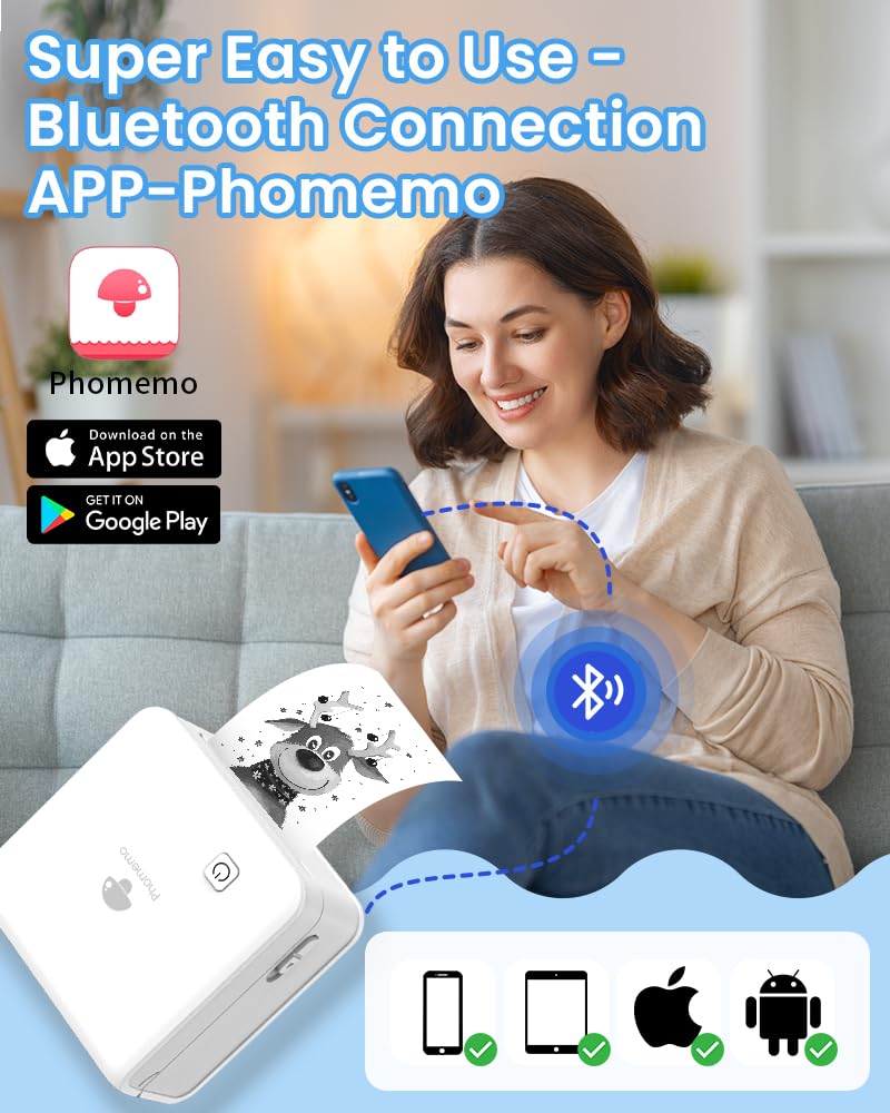 Phomemo 300dpi Pocket Mobile Pocket Printer- M02 Pro Thermal Bluetooth Portabel Mini Photo Printer Compatible with iOS and Android, for Photo Printing, Graffiti,Learning,Work, White