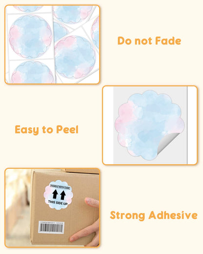 Phomemo 2'' Wavy Thermal Labels, Adhesive Label with Flowers, Circular Direct Thermal Label for Thank You Cards, Logo, Name, Price, Address QR Code, 500 Labels, Blue-Pink Gradient