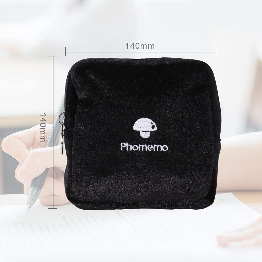 Phomemo Sac Compatible avec Les Imprimantes T02, M02, M02Pro, M02S, M02X, M02L, Les étiqueteuses D30, Q30, Q31, Q30S, Sac en Velours Noir Souple, imperméable et Résistant aux Rayures