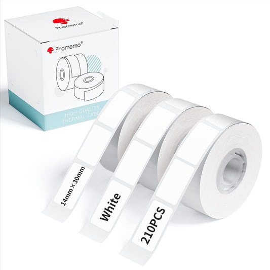 Phomemo Q30 Q30S Q31 Q32 D30 D35 D30S Label Paper, 14x30mm [ 1/2'' x 1 1/8''] Label Tape for Phomemo Q30S/Q31/D30 Label Maker, Phomemo Labels Suitable for School,Home,Name,210pcs/Roll, Total 3 Rolls