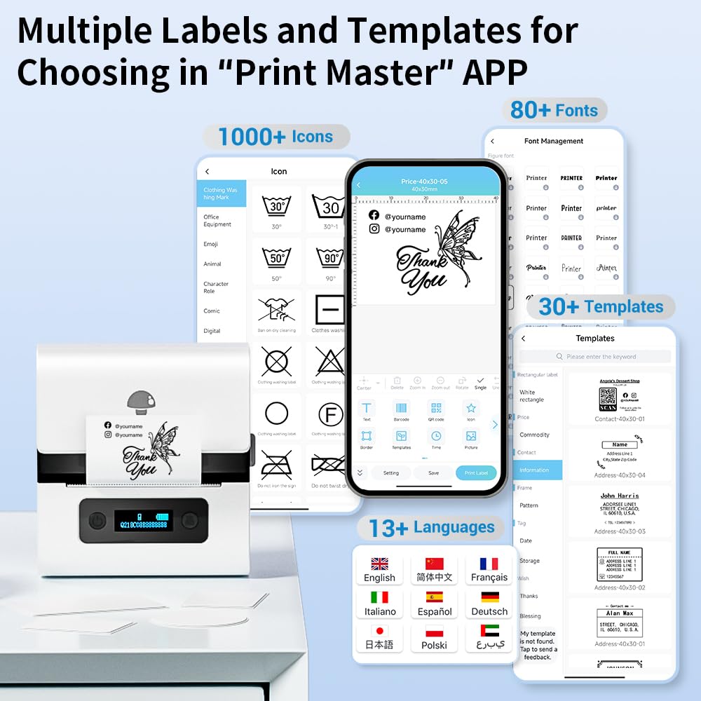 Phomemo M221 Label Maker - Portable Barcode Printer Bluetooth Thermal Label Printer, Label Maker For Business, Office, QR Code, Logos, Jewelry, Retailing, Compatible with Phones & PC System,White