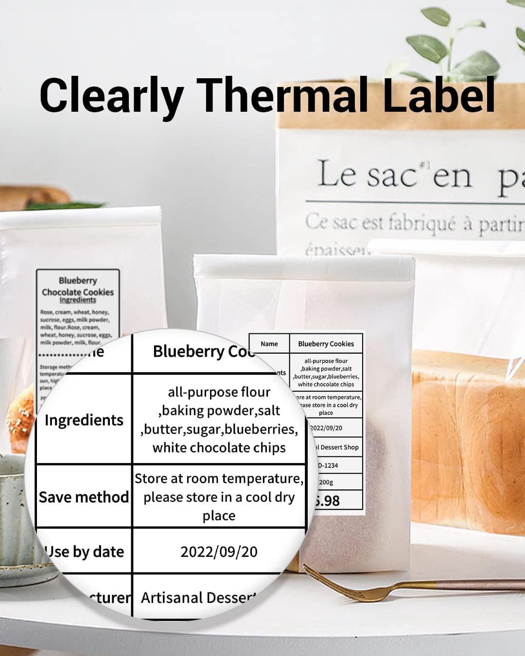 Phomemo Thermal Sticker Labels- 2.36''x 1.58''(60x40mm) Thermal Label for M221/M220/M200, for Barcode/Address/Mailing/Logo/Business/Home Tag, Black on White