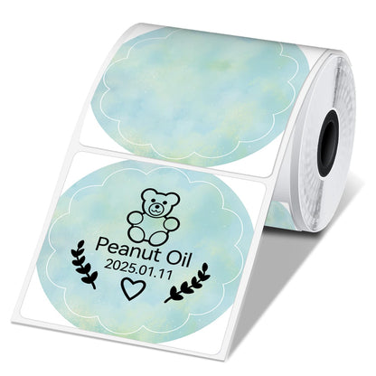 Phomemo Etiquettes Thermiques Ronde pour Imprimante Etiquette M110/M220/M221/M120/M200, 50x50mm Etiquettes Thermiques Circulaires en Couleur pour Code-barres,Logo, Cadeau, Bénédiction,Vert Ciel Étoilé