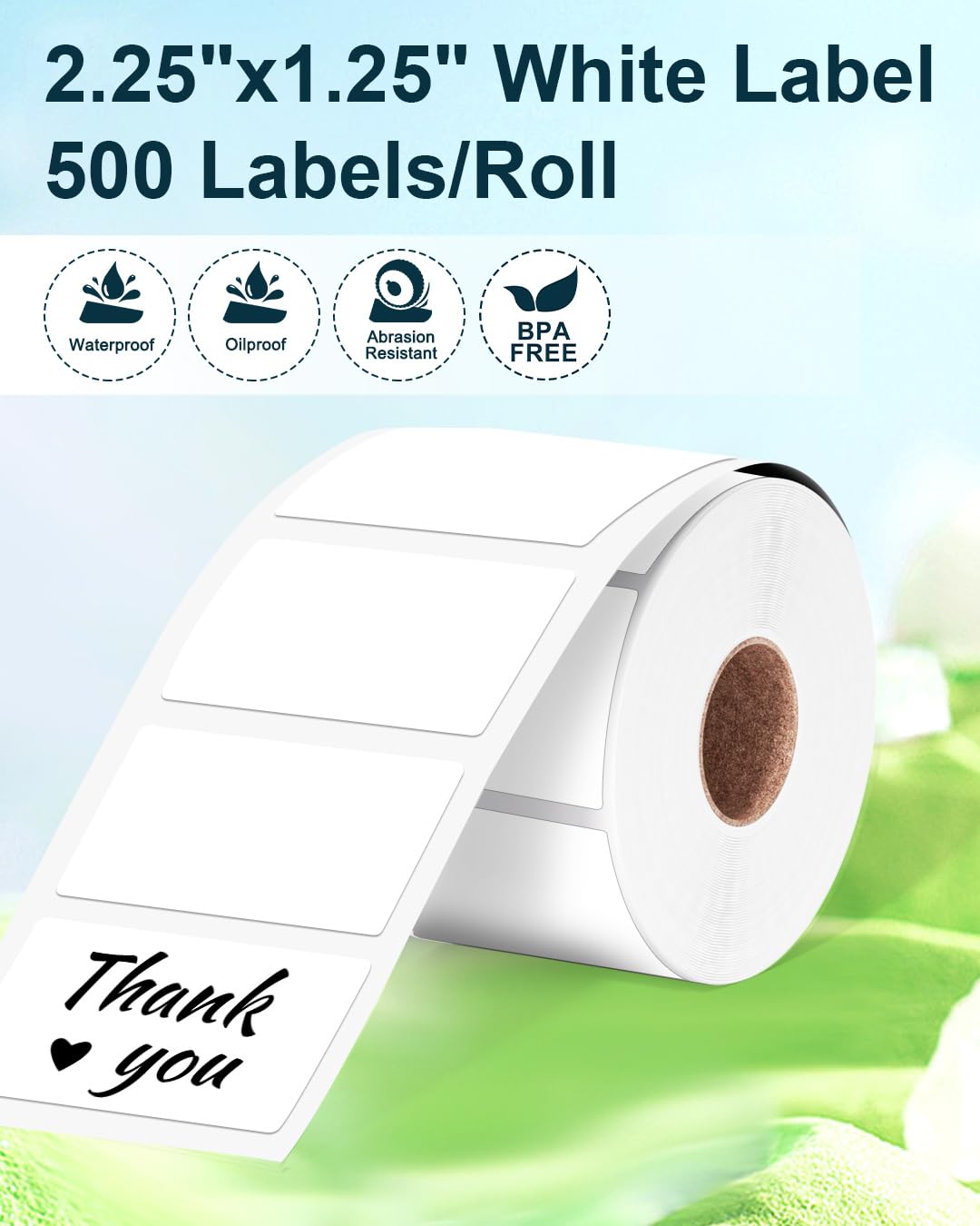 Phomemo 2.25''x1.25'' White Square Thermal Direct Shipping Label, Thermal Sticker Label for Logo, Package, DIY Design, Address, 1 Pack 1000 Labels