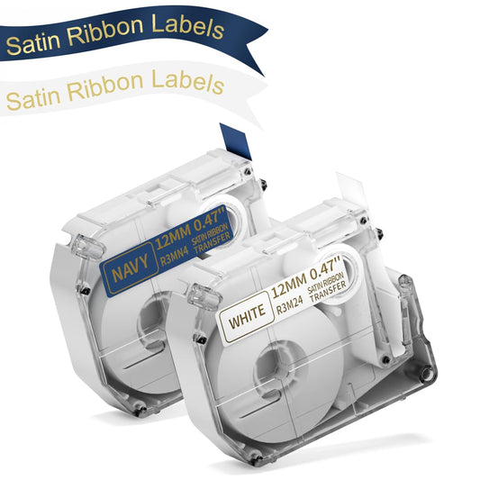 Label Maker Tape- Phomemo M950/M960 Ribbon Labels, 12mm 0.47 Inch, Gold on Navy Blue/White, for PT-M95 PT-90 PT-70 PT-65 PT-85,M950/M960 Label Maker-(2 Pack) for Christmas, New Year Decoration