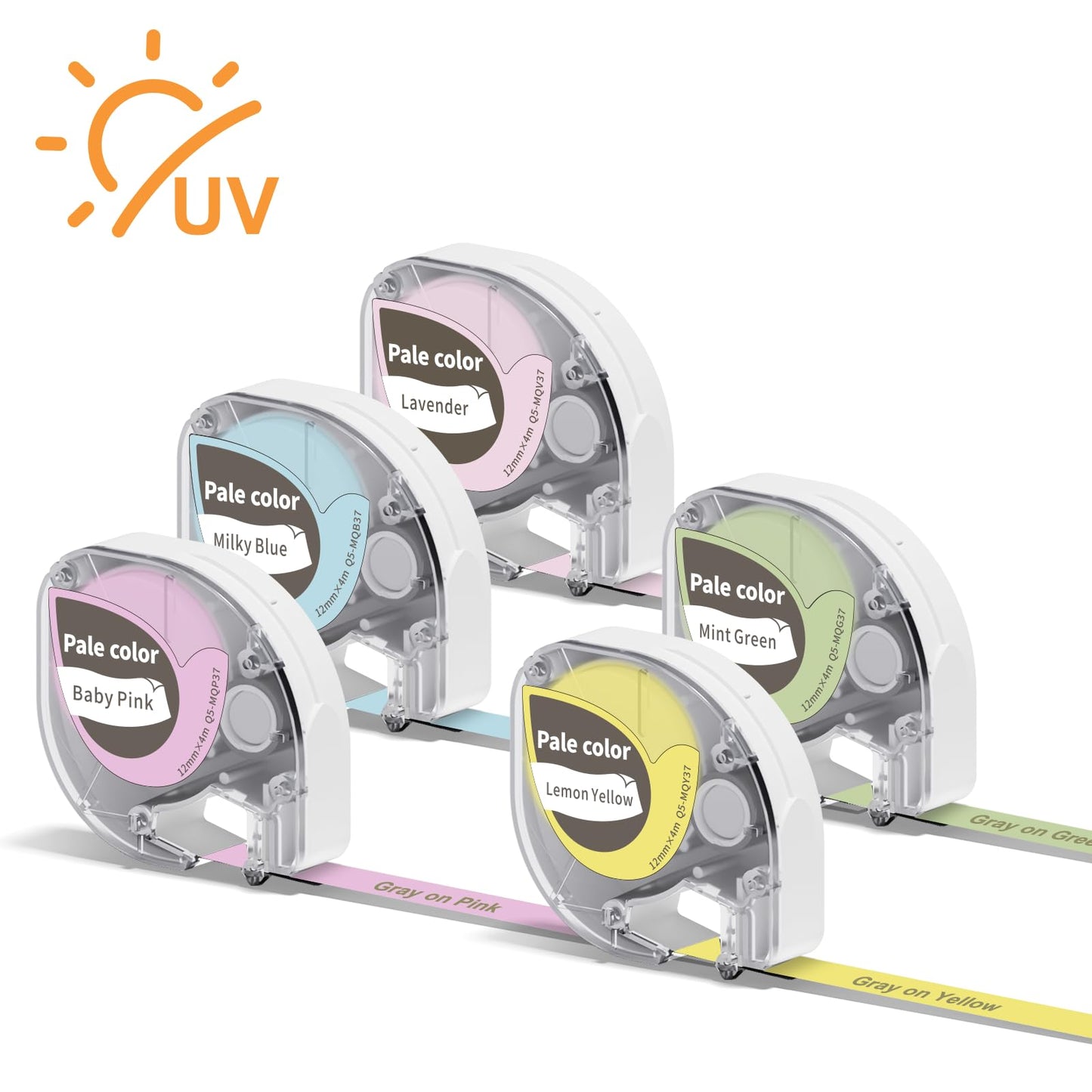 5x Phomemo Kompatibel Etikettenband 12mm x 4m Grau auf Mehrfarbig Hitzebeständig Selbstklebend als Ersatz für Phomemo P12 Etikettendrucker & Dymo LetraTag LT100H LT100T QX50 XR XM 2000 Plus