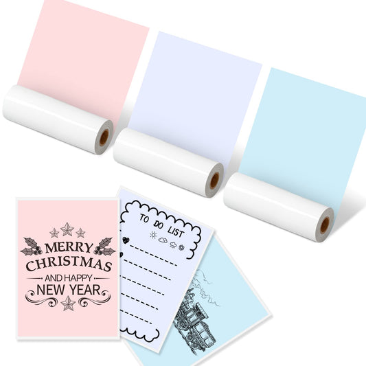 Phomemo Adhesive Thermal Sticker Paper for Phomemo M04AS/M04S Wireless Pocket Printer, Black on Light Purple/Pink/Blue Paper, 77mm Width X 3.5m Length, 3 Rolls, Stored for 20 Years