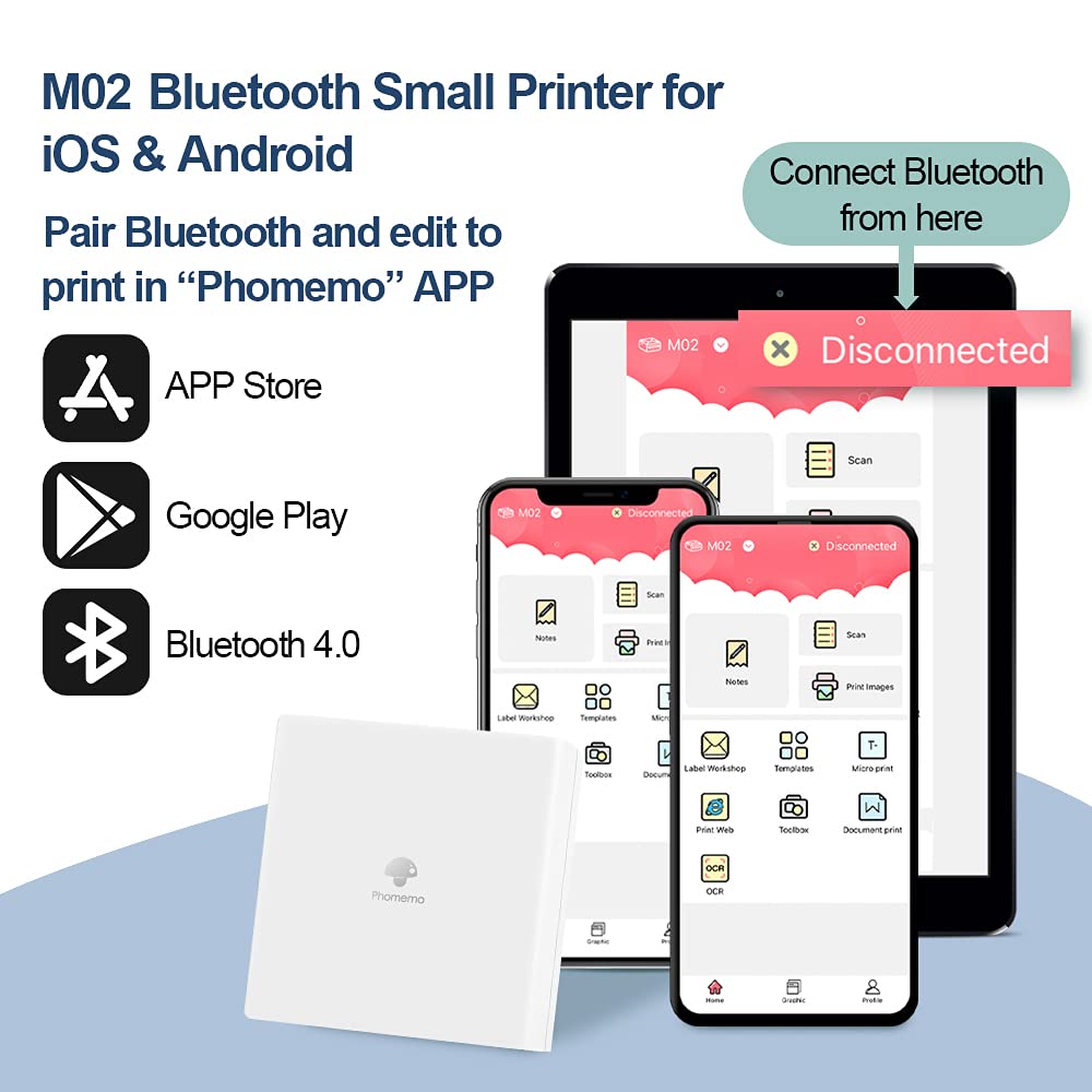 Zestaw przeno?nej drukarki Phomemo M02, 3 rolki papieru w zestawie - termiczna drukarka kieszonkowa Bluetooth B?yskawiczna drukarka fotograficzna, kompatybilna z Androidem iPhone iPad dla dzieci, do wydrukowania dziennika, bia?a