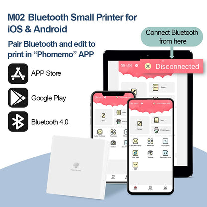 M02 - Kit de Impresora portátil con 3 Rollos de Papel incluidos, Impresora térmica de Bolsillo Bluetooth, Impresora fotográfica instantánea Compatible con Android, iPhone y iPad,Blanco