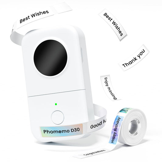 Phomemo D30 Impresora de Etiquetas Bluetooth Máquina etiquetadora Adhesivas Impresora de Etiquetas térmica portátil,para el hogar,Colegio,Tienda,Nombre,Compatible con Android y Sistema iOS,Blanco