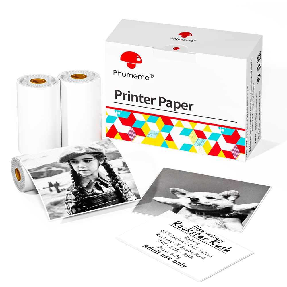 Phomemo Printer Paper - M02/M02Pro/M02S/M03/M03AS/M04S/M04AS Mini Sticker Printer Paper, White Mini Thermal Pen Paper with Adhesive Decal Paper, 3 Rolls