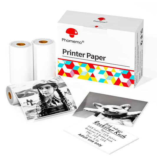 Phomemo Printer Paper - M02/M02Pro/M02S/M03/M03AS/M04S/M04AS Mini Sticker Printer Paper, White Mini Thermal Pen Paper with Adhesive Decal Paper, 3 Rolls