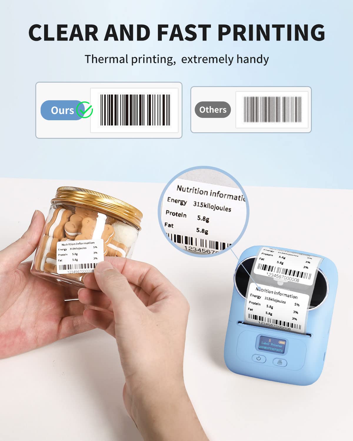 Label Maker Machine with Tape, Label Maker Phomemo M110, Bluetooth Label Printer for Small Business with Multiple Fonts Icons, Inkless Label Maker Small Printer for Office, with 1 Roll 40x30mm Label