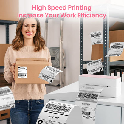 Phomemo Bluetooth Thermal Label Printer, Wireless Shipping Label Printer 4X6, Pink Barcode Label Printer for Small Business, Compatible with iPhone, Android, Amazon, Canada Post, Ebay, Shopify, UPSP