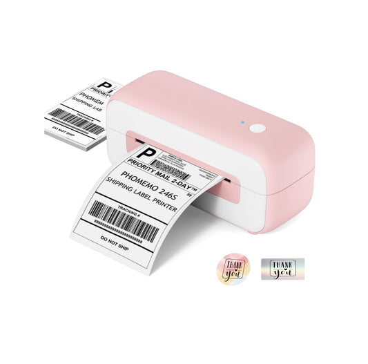 Phomemo Thermal Shipping Label Printer, 4x6 Desktop Thermal Label Printer for Shipping Packages/Small Business/Office/Home, Widely Used for Amazon, Ebay, Shopify, Etsy, UPS, FedEx - Pink (USB Only)