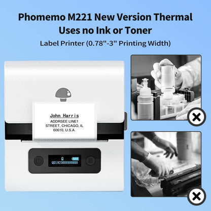 Phomemo M221 Label Maker - Portable Barcode Printer Bluetooth Thermal Label Printer, Label Maker For Business, Office, QR Code, Logos, Jewelry, Retailing, Compatible with Phones & PC System,White