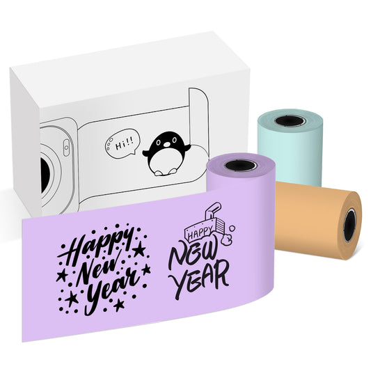 Phomemo Mint Green/Lavender Purple/Light Orange Adhesive Thermal Sticker Paper, Color Printer Paper Compatible With Phomemo Q02/M832/T02 Thermal Printer, 50mm x 3.5m, Storage Time 20 Years, 3 Rolls