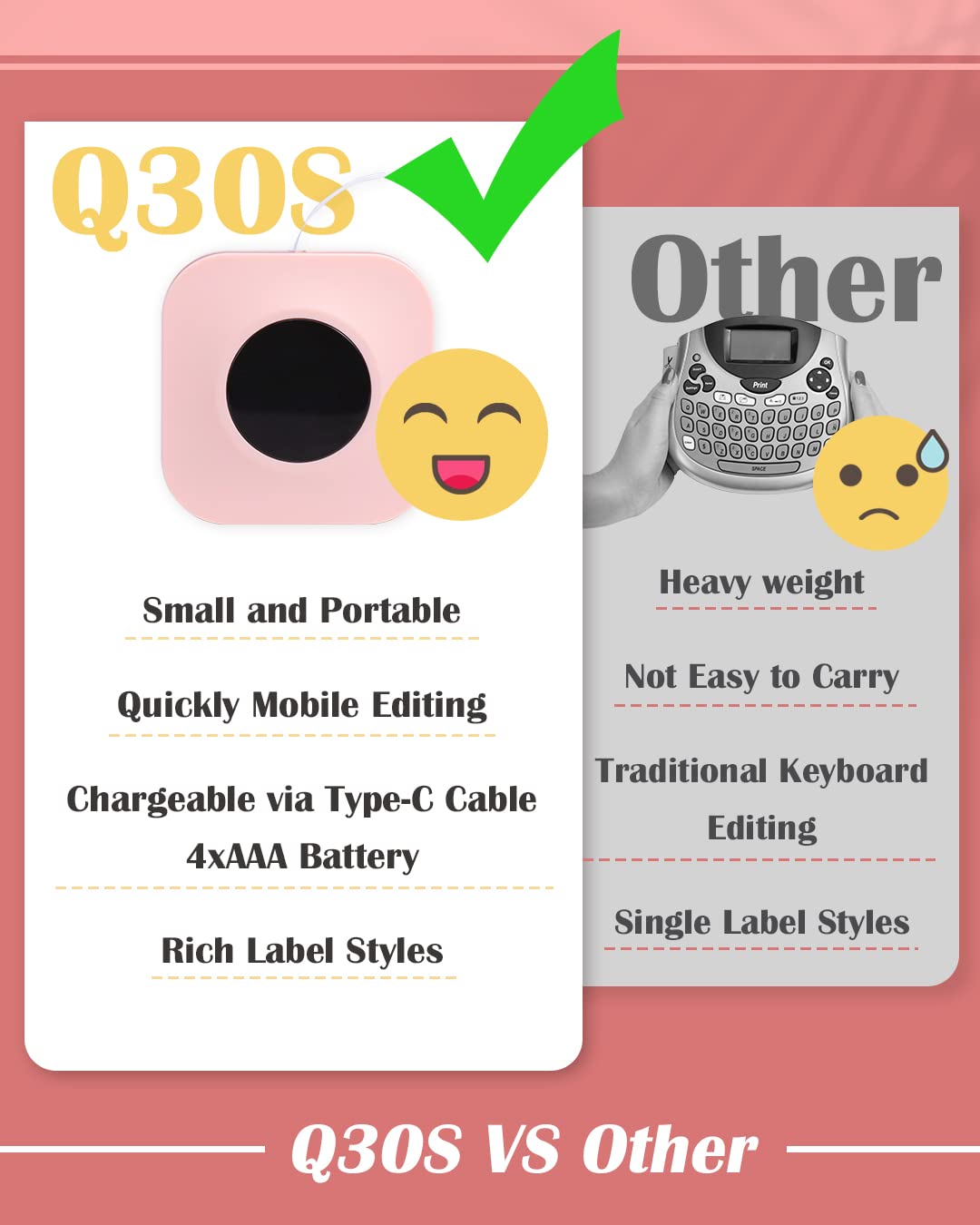 Phomemo Pink Label Maker-Phomemo Q30S Bluetooh Mini Label Maker Machine Portable Label Printer for Storage/Name/Document Label,Compatible with iOS Android, Pink