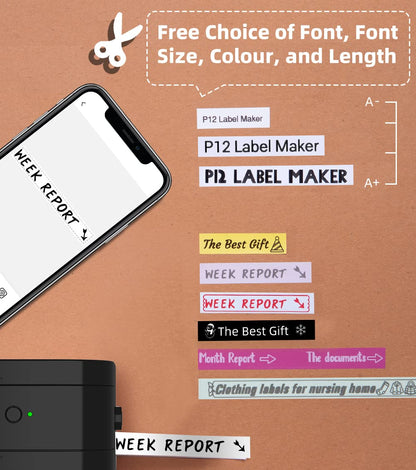 Phomemo P12 Pro Beschriftungsger?t Handger?t | Mini Bluetooth Etikettierger?t mit Etikettenband | USB aufladbares Thermo-Etikettendrucker f¨¹r Zuhause & B¨¹ro | Labeldrucker f¨¹r Android & iOS