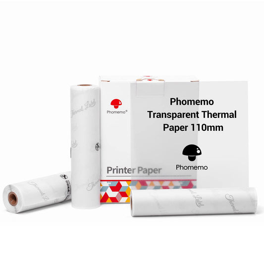 Phomemo Transparent Adhesive Thermal Sticker Paper Printer Paper 107mm, Compatible With Phomemo M04S/M04AS Sticky Note Printer, Black Text, 3 Rolls, Suitable For Notes, List, Pattern, Sticker