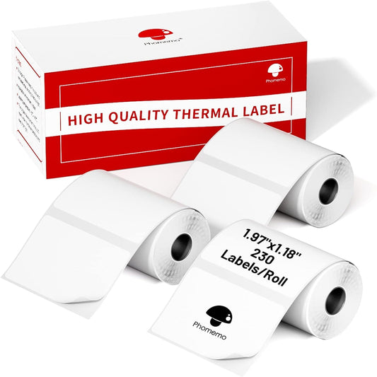 Phomemo 3 Rolls M110/M221/M220/M120/M200/M110S Thermal Paper 1.97''x1.18''(50x30mm)- Multi-Purpose Square Self-Adhesive Label for Price Tag, Barcode Label, Address Label, 230 Labels/Roll, Black on White