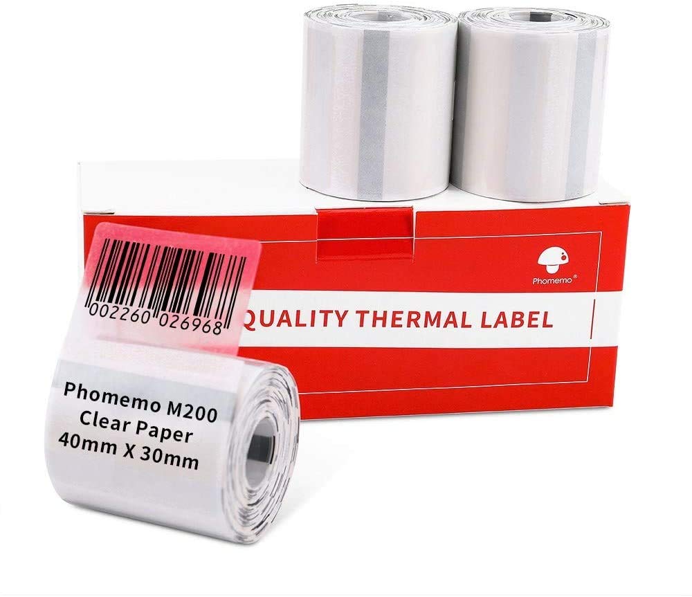 Phomemo 3 Rollen Transparentes etikett,Multifunktionales selbstklebendes transparentes Etikett, 40 mm * 30 mm, 240 Etiketten/Rolle,Kompatibel mit Phommeo M110 M120 M220 M221 M200 Etikettendrucker
