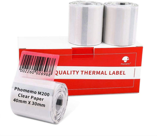 Phomemo 3 rollos de Etiquetas Transparentes Térmicas M110 Etiqueta Autoadhesiva Multifunción,1.57''x1.18'' (40x30mm),Adecuada para la Etiquetadoras Phomemo M110 M200 M120 M220 M221,230 etiquetas/rollo