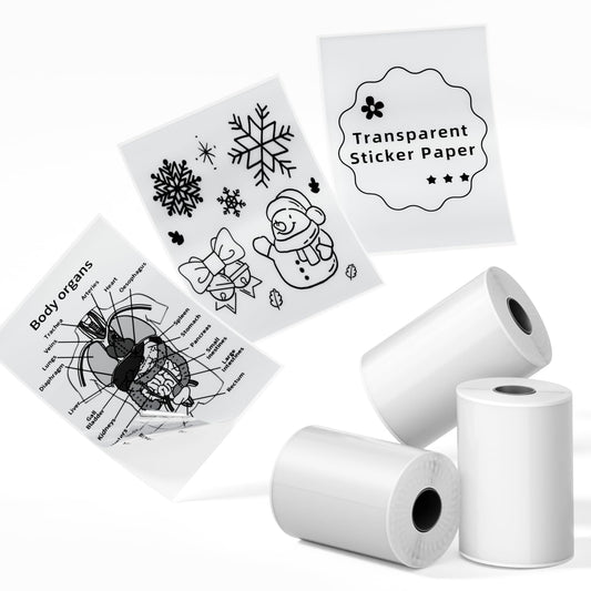 Phomemo T02 Transparent Paper Clear Sticker Paper- for Study Notes, Photos, List, Stickers, Black on White, 3-Rolls