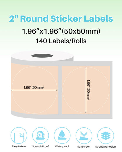 Phomemo 3 Rotoli Etichette Rotonde Per Stampante M110/M221/M220/M120/M200, 50 X 50mm Etichetta Circolare Rotonda Per Etichette, Adatto Per Ufficio, Famiglia, Scuola, Nome, 140 Etichette/Rotolo, Cachi