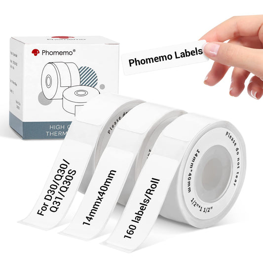 Phomemo Q30S Étiquettes, 14 × 50 mm Couleur (Jaune/Rose/Bleu) Étiquettes Thermiques Autocollantes pour Imprimante d'étiquettes Phomemo D30, Q30S, Q31, 130 étiquettes/par Rouleau, 3 Rouleaux