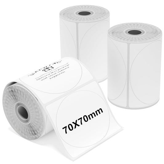 Phomemo 3 Rollen M200 Runde Etiketten,2.76''' x 2.76''（70x70 mm） Selbstklebende Runde Etiketten, Kompatibel mit Phomemo M220/M221/M200 Etikettendrucker, 110 Etikett/Rolle, 3 Rollen Runde Etiketten
