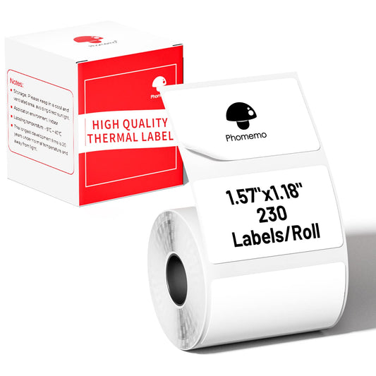 Multi-Purpose Square Self-Adhesive Label for Phomemo M110/M221/M220/M120/M200/M110S,1.57''x1.18''(40x30mm),230 Labels/Roll, Black on White