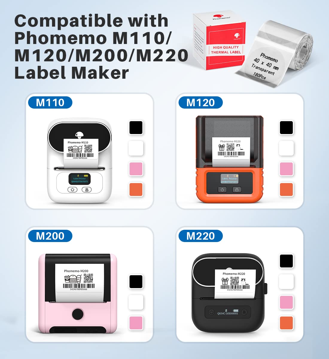 Phomemo ¨¦tiquettes autocollantes rondes multi-usages pour ¨¦tiqueteuse M110/M120/M220/M200, 40 x 40 mm, ¨¦tiquettes transparentes pour emballage, enveloppes, bo?tes, emballages cadeaux et plus