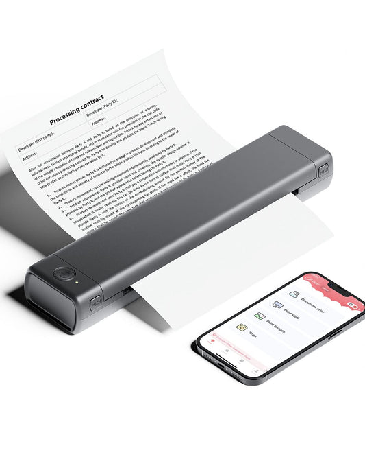 Phomemo Przenośna drukarka M08F Bluetooth, drukarka A4, obsługuje papier termiczny 210 x 297 mm, bezprzewodowa drukarka podróżna bez tuszu, kompatybilna z systemem Android i iOS, do podróży i laptopa
