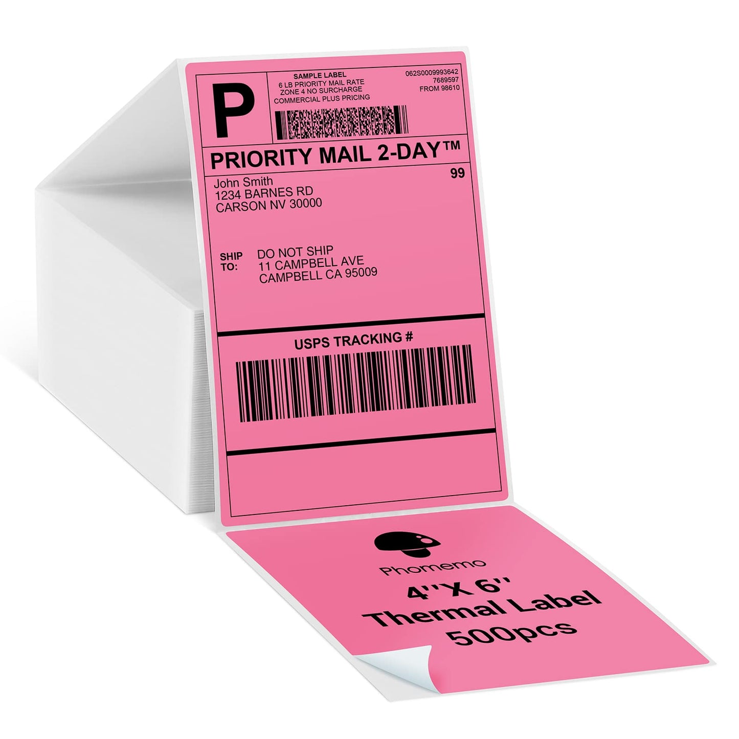 Phomemo 4x6 Thermal Direct Shipping Label Rose- 4''x 6'' Fan-Fold Labels-for Shipping Labels, Product Logo Labels, 500pcs