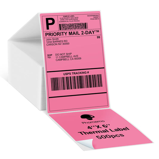 Phomemo 4x6 Thermal Direct Shipping Label Rose- 4''x 6'' Fan-Fold Labels-for Shipping Labels, Product Logo Labels, 500pcs