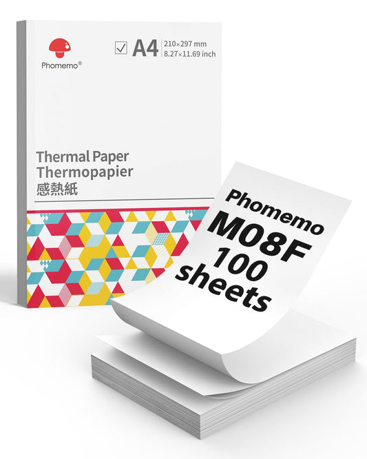 Phomemo Składany papier termiczny M08F A4, kompatybilny z M08F i innymi przenośnymi drukarkami A4, papier do drukarki M08F, 210 x 297 mm, 100 arkuszy