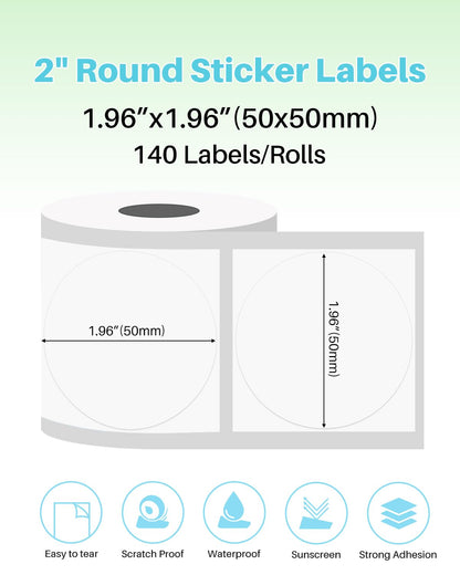 Phomemo 3 Rotoli Etichette Rotonde Per Stampante M110/M221/M220/M120/M200, 50 X 50mm Etichetta Circolare Rotonda Per Etichette, Adatto Per Ufficio, Famiglia, Scuola, Nome, 140 Etichette/Rotolo, Bianco