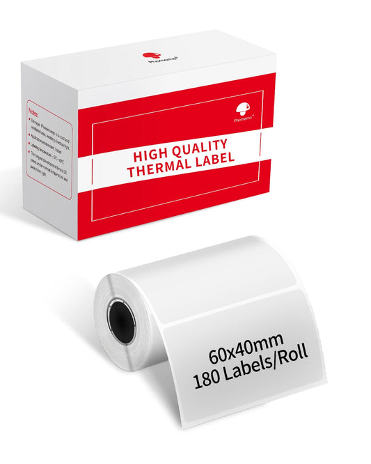 Phomemo 60 x 40 mm Transparentes Thermoetiketten Druckerpapier Druckerpapier Transparentes Etikett für DIY Design, QR Code Namensschilder Kompatibel mit M220 M200 M221 Etikettendrucker,180Label/Rolle