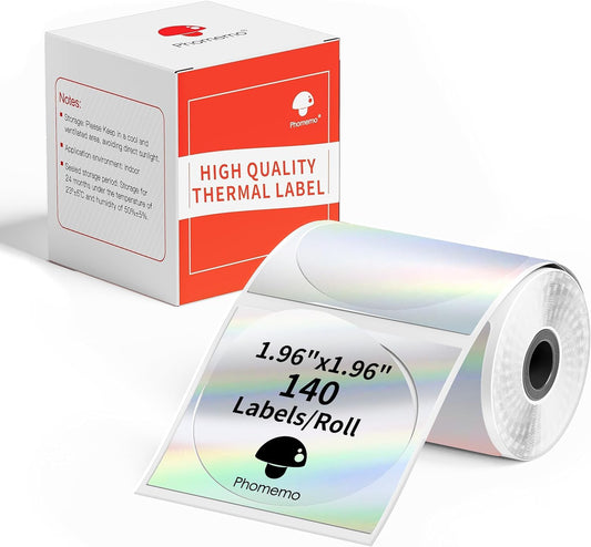Phomemo Runde Thermo Laser Etiketten -Multifunktionale selbstklebende Etiketten,50x50mm£¨1.96'' x 1.96''£©,140 Etiketten/Rolle, Laseretiketten f¨¹r Phomemo M220 M110 M221 M120 M200 Etikettendrucker