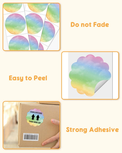 Phomemo 2'' Wavy Thermal Labels, Self-Adhesive Flower Sticker Label, Circular Direct Thermal Label for Thanks Card, Logo, Name, Price, Address, QR Code, 500 Labels, Multicolor Gradient